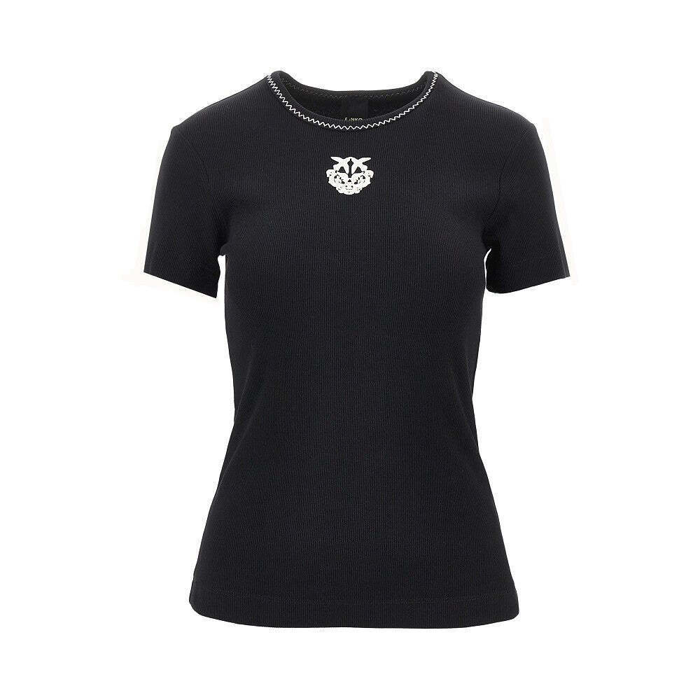 Pinko Love Birds Embroidery Ribbed T-Shirt